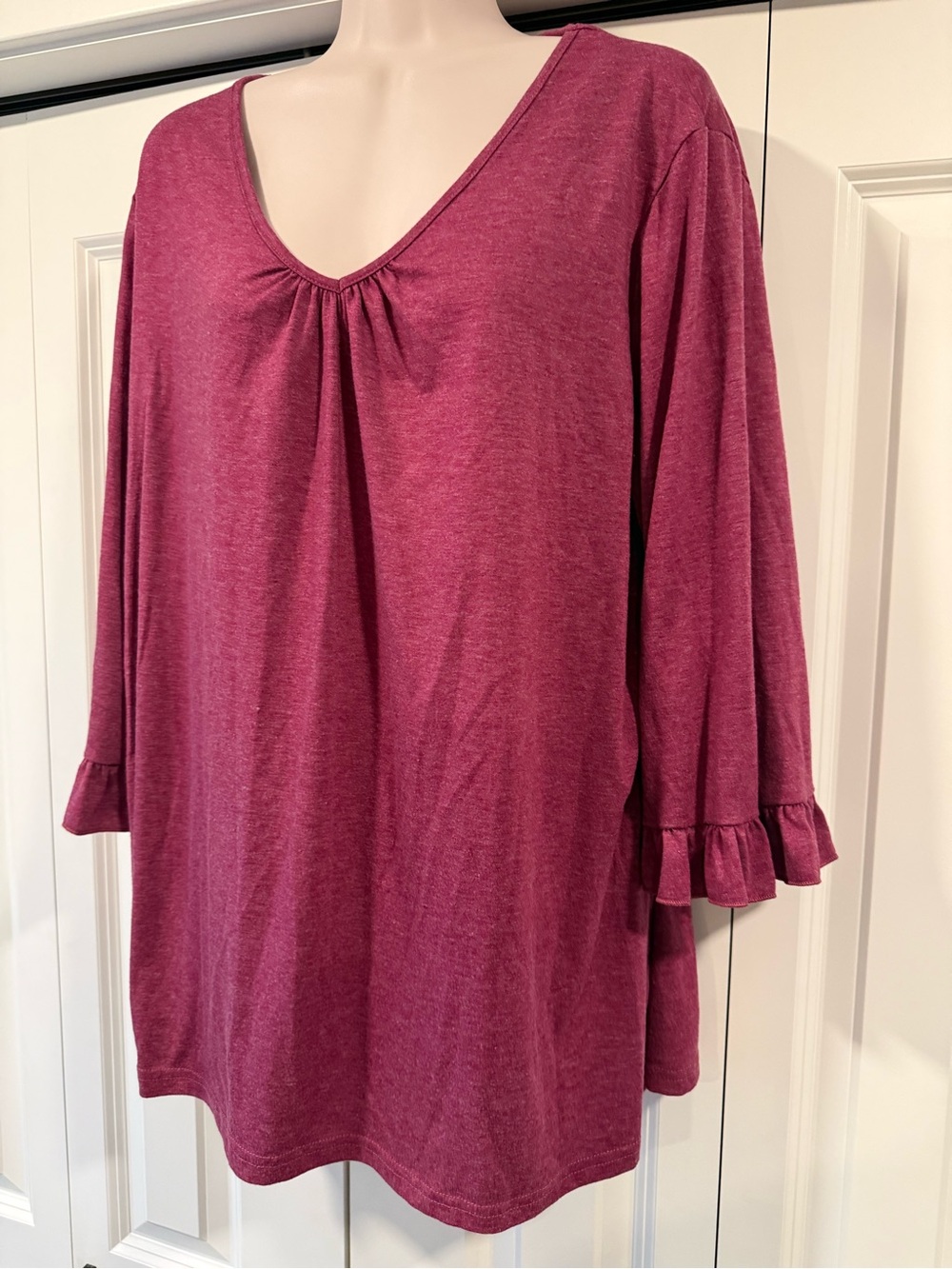 Kikula raspberry ruffle sleeve v neck top blouse shirt xxl
